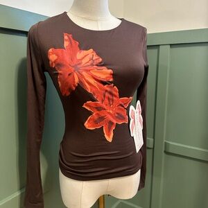 Forever 21 Brown and Red Floral Long Sleeve Top